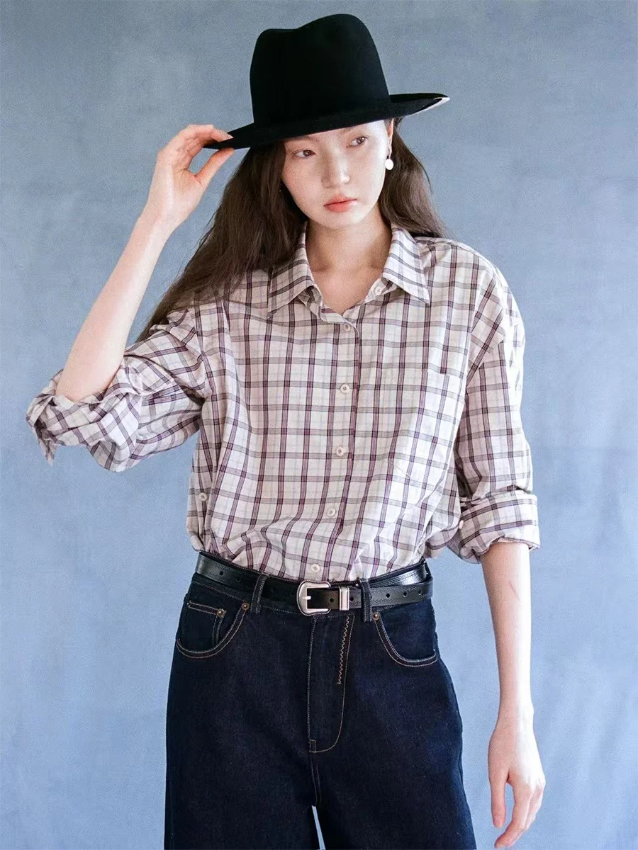 

Винтажная женская рубашка с длинным рукавом из 100% хлопка, с регулируемыми пуговицами, универсальная, в стиле ретро, прямого кроя, зимняя коллекция