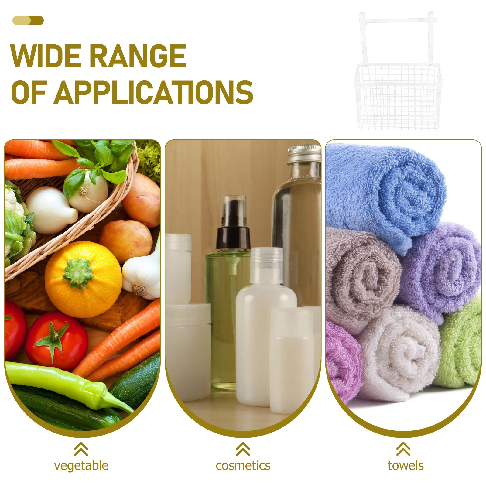 سلة تخزين شبكية لباب الخزانة، منظم أسلاك حديدية مع شريط منشفة، تخزين مخزن المطبخ والحمام باللون الأبيض