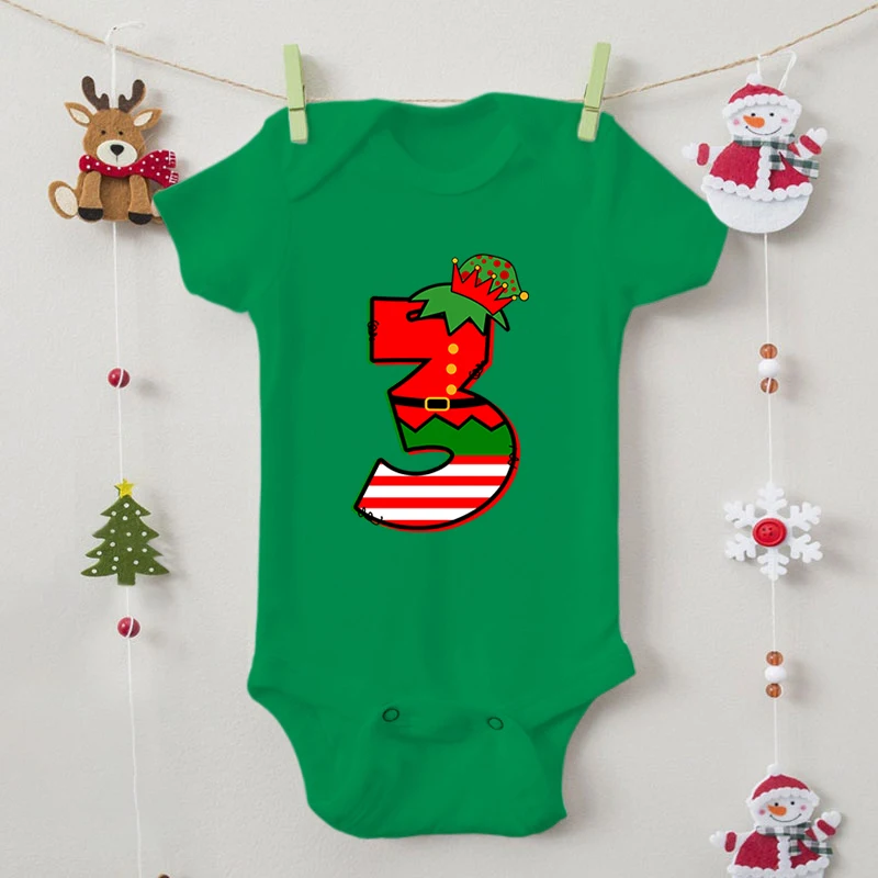 Kawaii Christmas Number 1-9 Birth Month Baby Bodysuits Cotton Short Sleeve Newborn Romper Xmas Gift Party Jumpsuits For Boy Girl