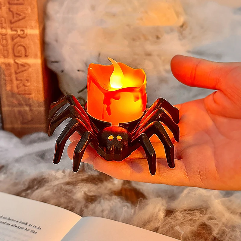 Halloween LED Candle Light Glow Spider Skull Lamp For Halloween Party Home Bar Decoration Haunted House Horror Props Ornament