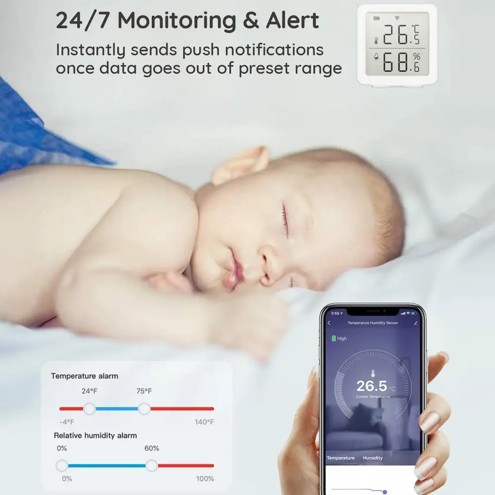 Smart WIFI Temperature And Humidity Sensor Indoor Hygrometer Thermometer With LCD Display Works With Alexa Google Home