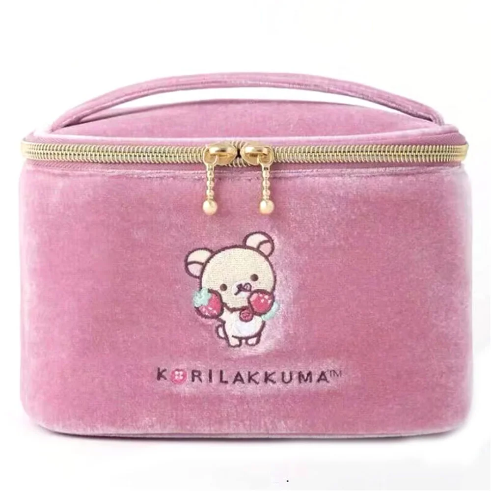 Rilakkuma Korilakkuma Bear Strawberry Pink Makeup Bag Storage Organizer With Mirror Cute Cosmetic Box Toiletry Bag Beauty Case