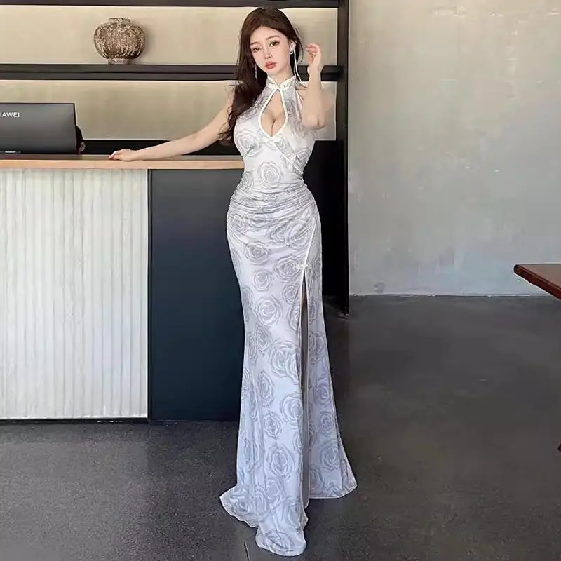 

150kg Plus Size Chinese Qipao Dress for Women Sleeveless Mandarin Cheongsam Sexy Slim Maxi Dresses Traditional Party Clothes