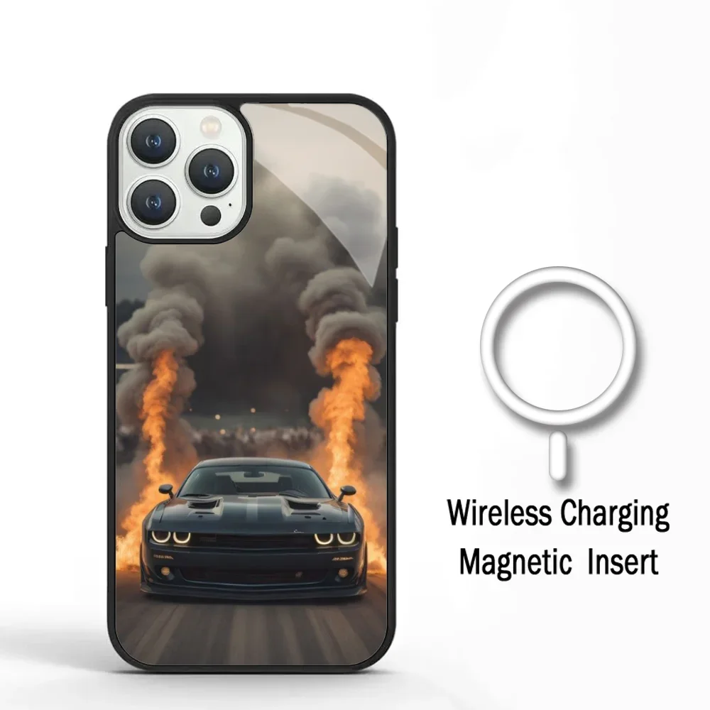 Dodge Challenger S-SRT Burnout Phone Case For IPhone 11 12 13 14 15 Plus Pro Max Mirror Acrylic Cover For Magsafe