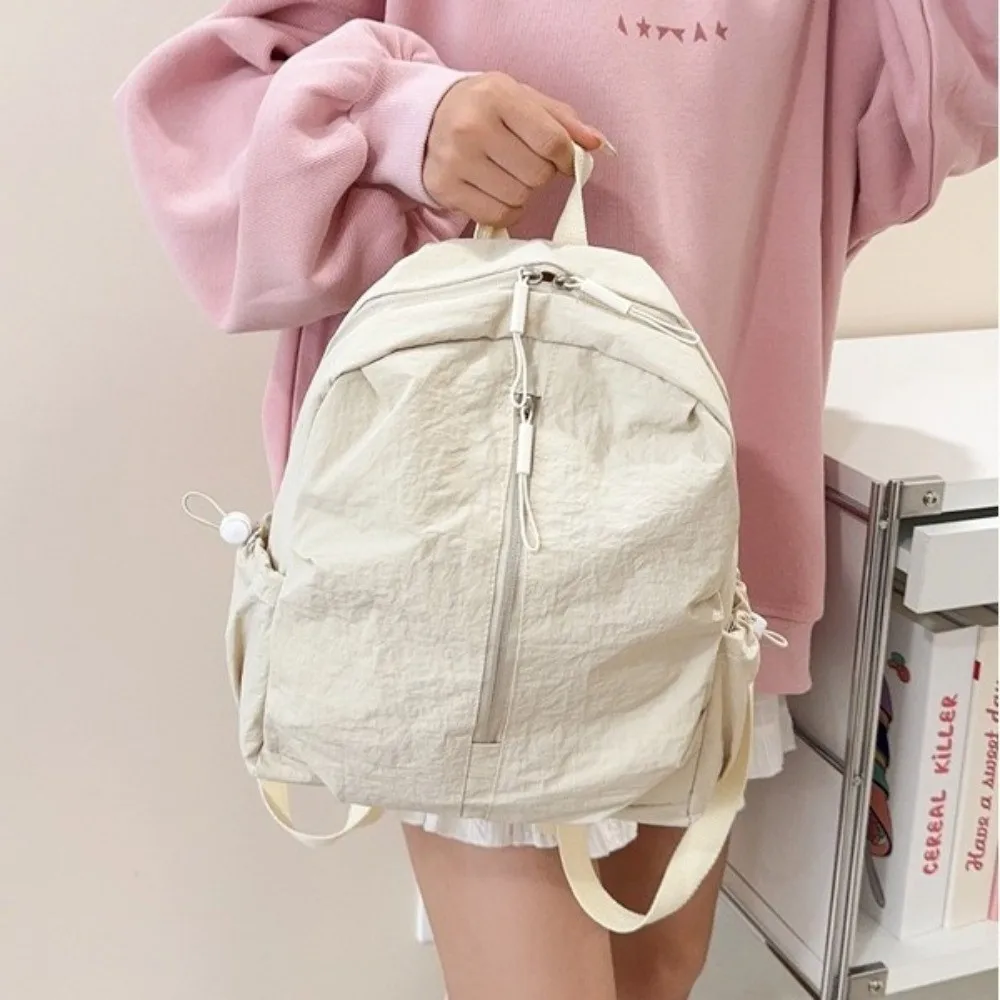 Soft Pleated Nylon Backpack Solid Color Lightweight Rucksack Large Capacity Durable Student School Bag Travel