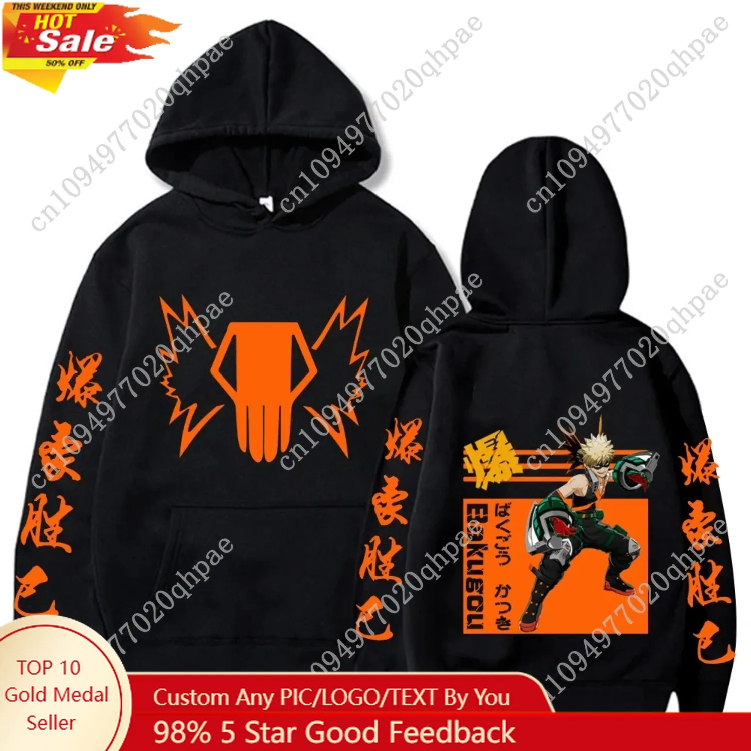

Japan Anime My Hero Academia Bakugou Katsuki Hoodies Women Men Loog Sleeve Kawaii Manga Orange Graphics Sweatshirts Clothes