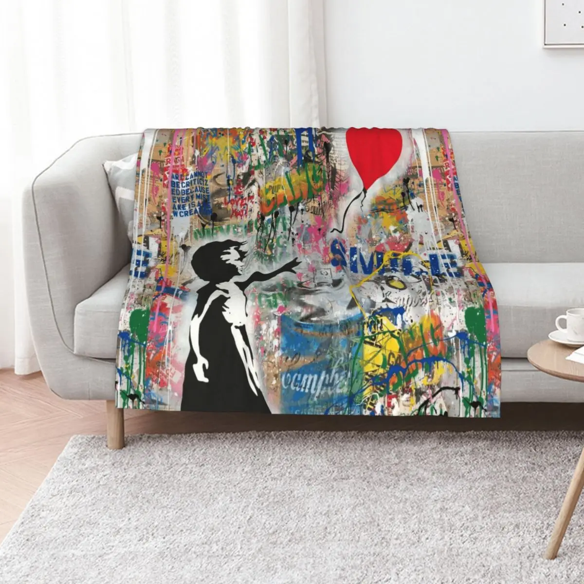 Balloon Girl Street Art Mashup Throw Blanket wednesday Designers Soft blankets and throws manga Plaid Blankets