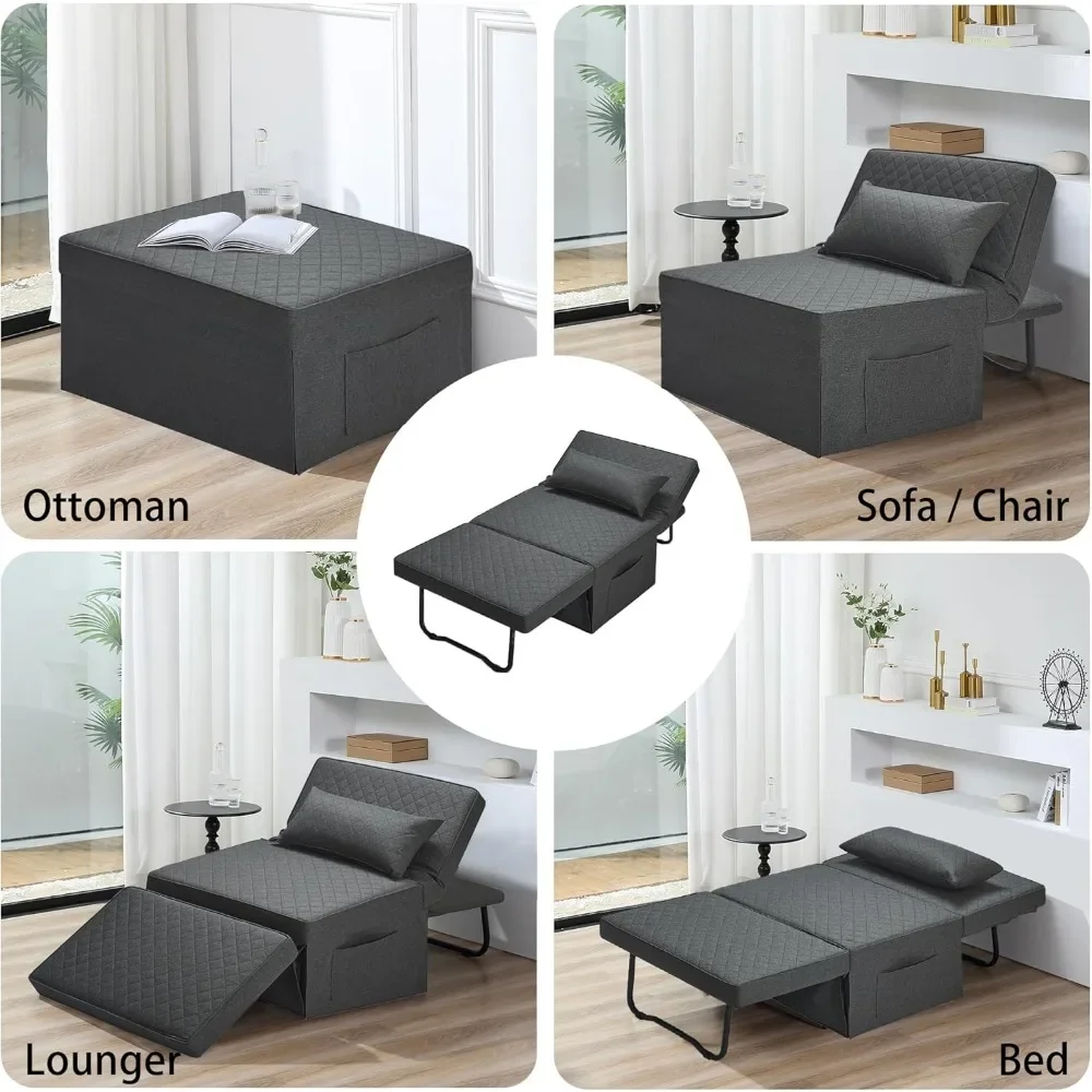 Sofa Bed, 4 in 1 Multi-Function Folding Ottoman Breathable Linen Couch Bed with Adjustable Backrest Modern Convertible Chair