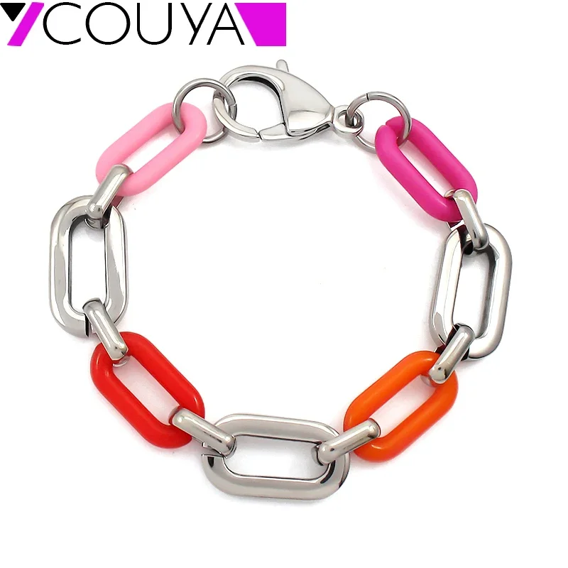 Fashion stainless steel Bracelet Silver  Acrylic bangle Chain Jewelry Link Chain DIY Color Bracelets For Women pulseras mujer