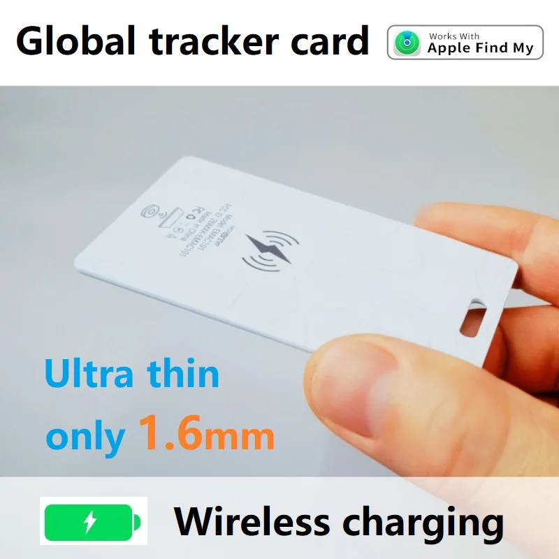 

Ultra thin gps tracker card wireless charging global positioner locator compatibility apple find my airtag for wallet kids car