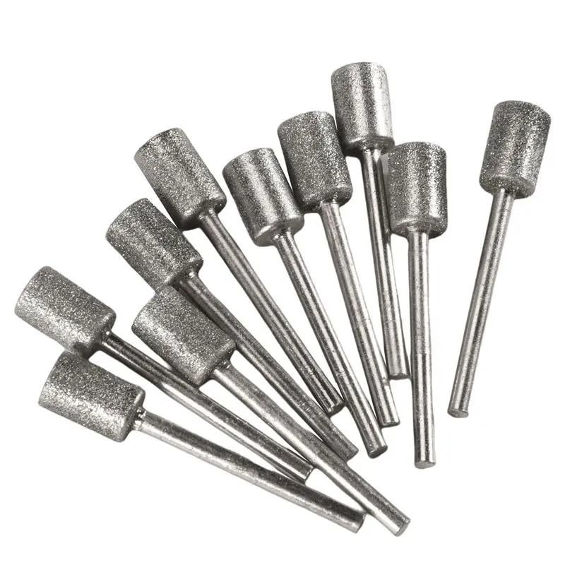 AA81-10 Pieces Diamond Bit Diamond Grinding Bits Head 1/8 Shank 8Mm Cylinder Head Diamond For Most Rotary Tool Bit Grinder
