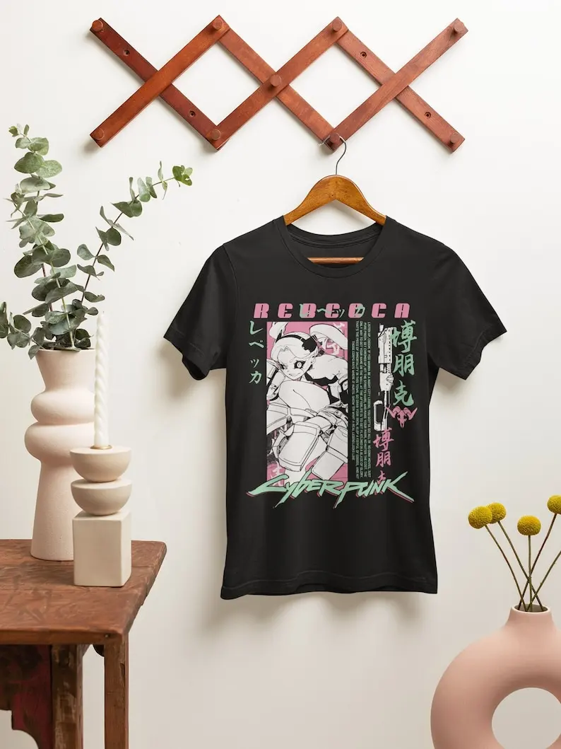 

Edgerunners Rebecca Shirt Gaming Streetwear Gifts for Gamers Stylish Black Shirt Gym Shirts