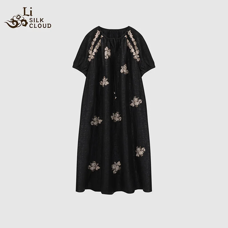 

Handmade Traditional Natural Dyed Silk-LI SILK CLOUD Dress Draping Slim-fit Versatile Mulberry Silk Autumn Midi Dress
