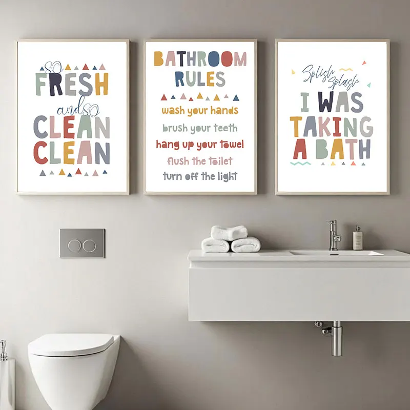 Nursery Style Bathroom Rules Quotes Canvas Art Prints Modern Cute Colorful Words Wall Decorative Poster Simple Home Decor