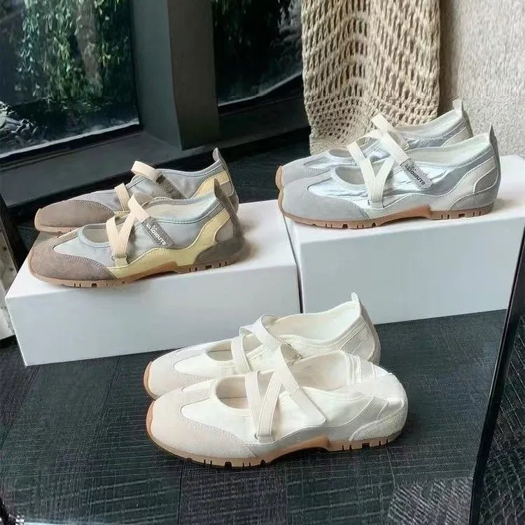 

Women Ballet Mary Jane Sneakers Cross Strap Flat Casual Shoes Breathable Mesh Soft Sole Walking Trainers for Spring Summer Daily