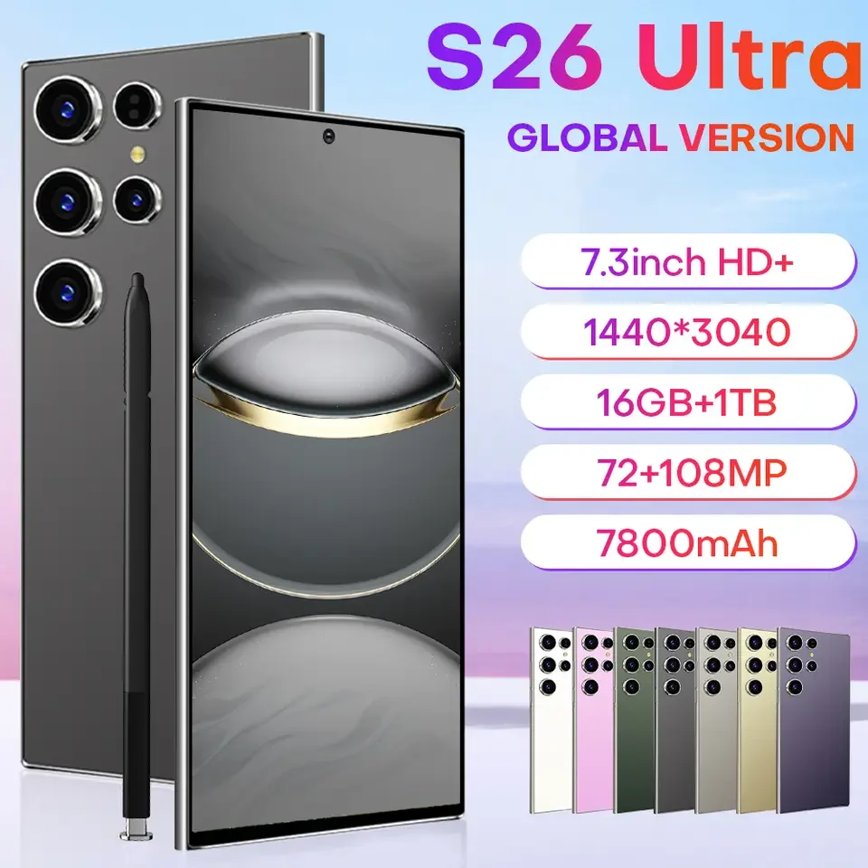 

HOT 2025 new S26 Ultra original intelligent 5G dual card dual standby Android 15 system global version 108MP 7800mAh battery