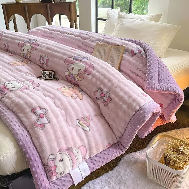 

Зимнее одеяло My Melody в стиле аниме Kawaii Sanrio, милое утепленное флисовое одеяло с героями мультфильмов, теплое толстое одеяло, одеяло, подарки для детей