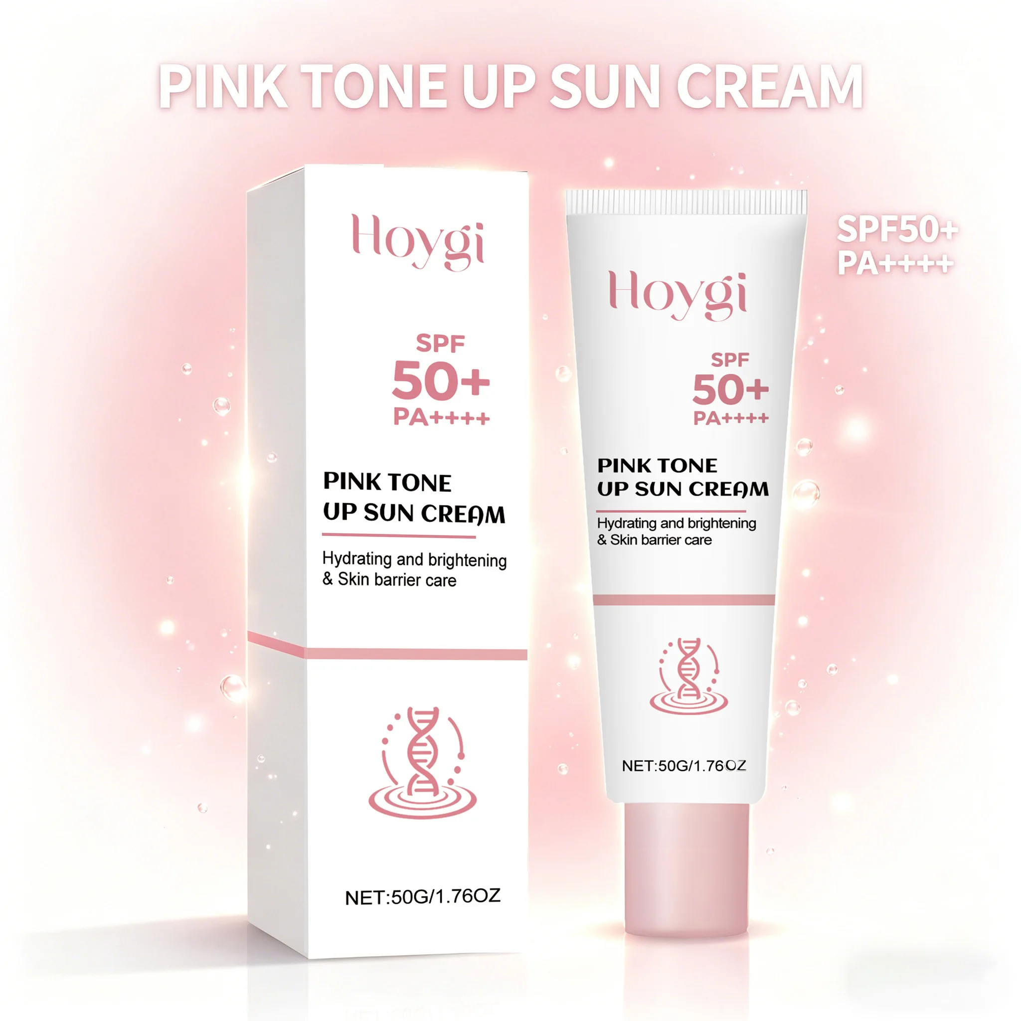 Pink Tone Up Sun Cream SPF50+ PA+++ Brightening Uv Protection Lightweight Sunscreen with Niacinamide for Daily Use All Skin Type