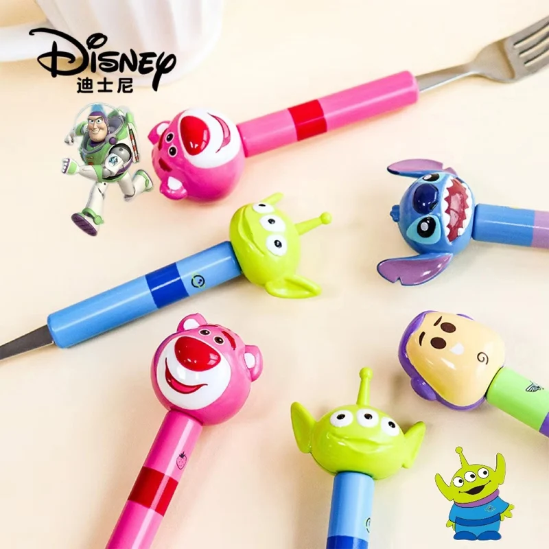 Disney Stitch cucchiaio forchetta in acciaio inossidabile Cute Anime Figure Lotso Buzz Lightyear posate per bambini regali per il campeggio Picnic