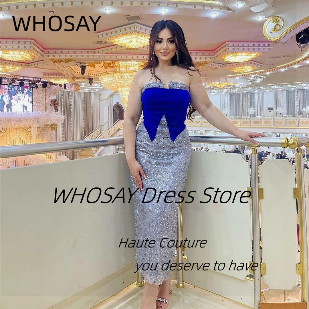 

WHOSAY Shinny Sequins Ankle Length Prom Dresses 2024 Dubai Party Ladies Wear Zipper Back Birthday Banquet Evening Gowns