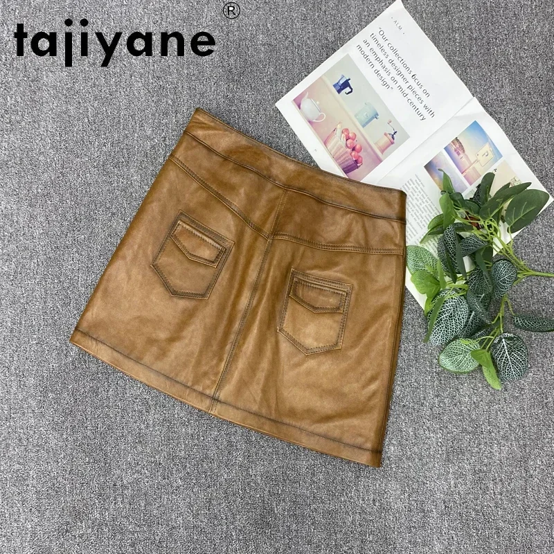 Tajiyane 2021 Women's Summer Skirts Womens Real Sheepskin Skirt Woman Skirt Genuine Leather Skirts Vintage Mujer Faldas TN2129