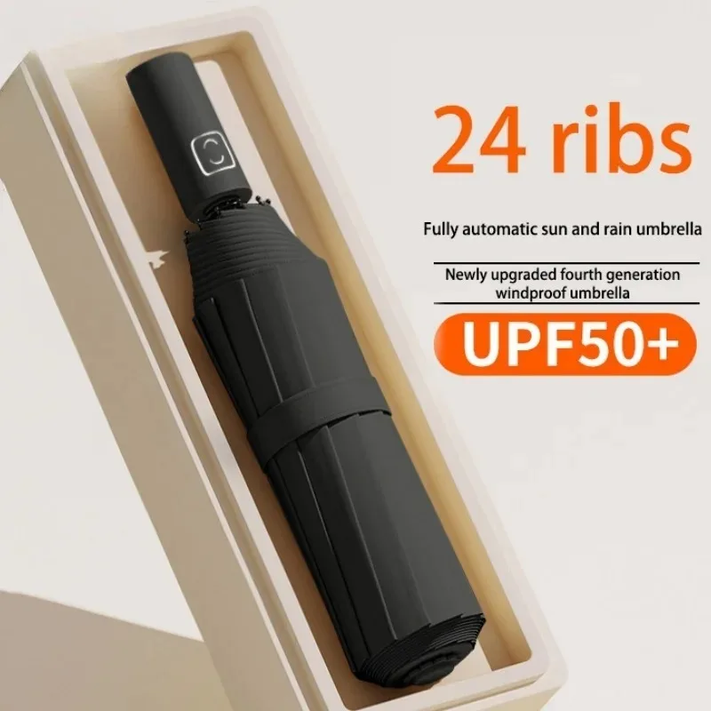 Paraguas Automático Grande de 24 Varillas de Color Sólido #   Sombrilla Plegable Ligera de Gran Formato para Exteriores, Protección UV, Automática!