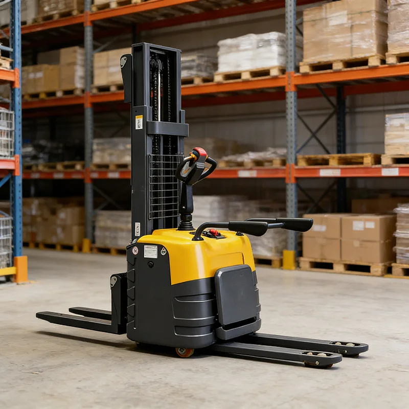 Walkie Electric Stacker with 2 Stage Mast 2.5m Lift and Integrated Side Stabilizers for Narrow Aisles