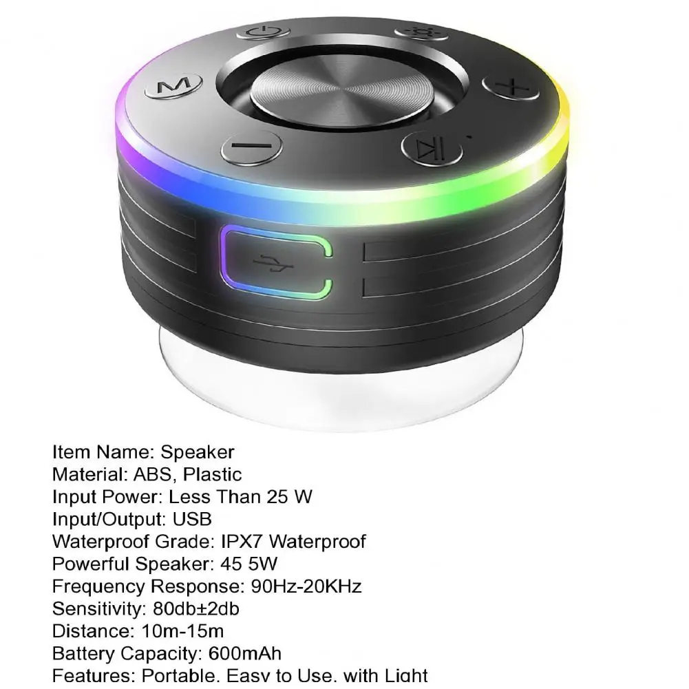 مكبر صوت لاسلكي متوافق مع تقنية البلوتوث مع أضواء RGB LED IPX7 مقاوم للماء وسهل التوصيل ومكبر صوت ستيريو محمول على شكل عظمة