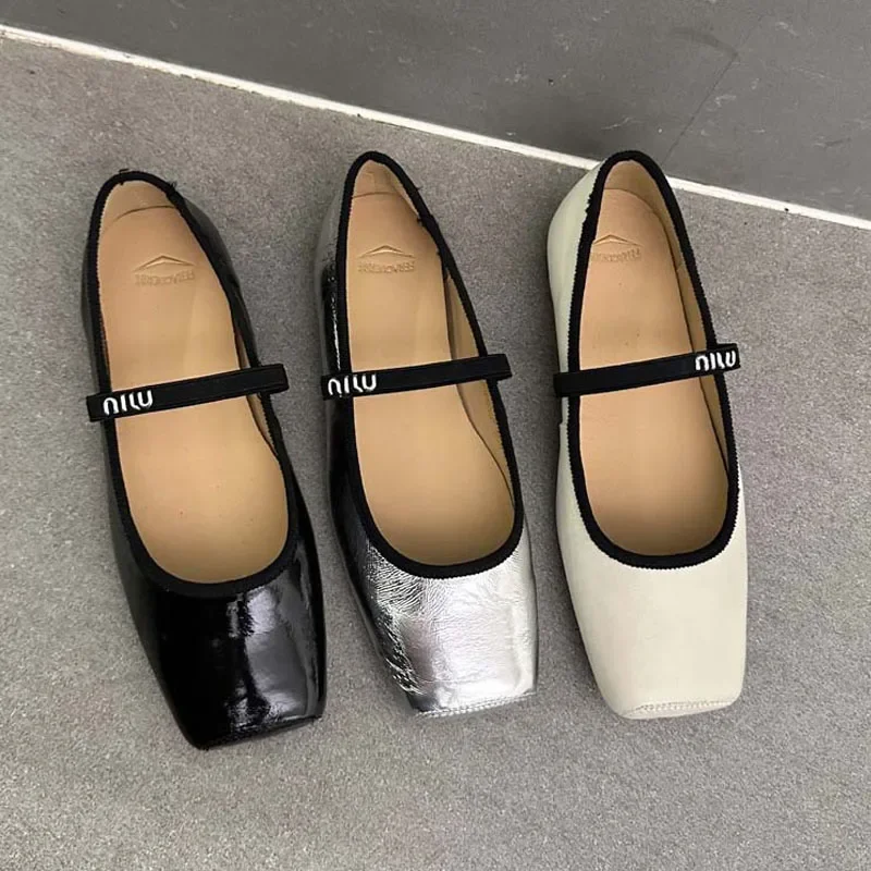 Women Ballet Flats Fashion Square Toe Pumps Female Mary Jane Shoes Soft Leather Slip-on Casual Shoes Office Lady Work Thin Shoes