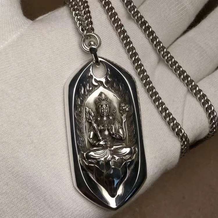 Retro Bodhisattva Pendant Men Jewelry Quality Chain Necklace Male Amulet Maitreya Buddha Lotus Statue Necklaces Lady