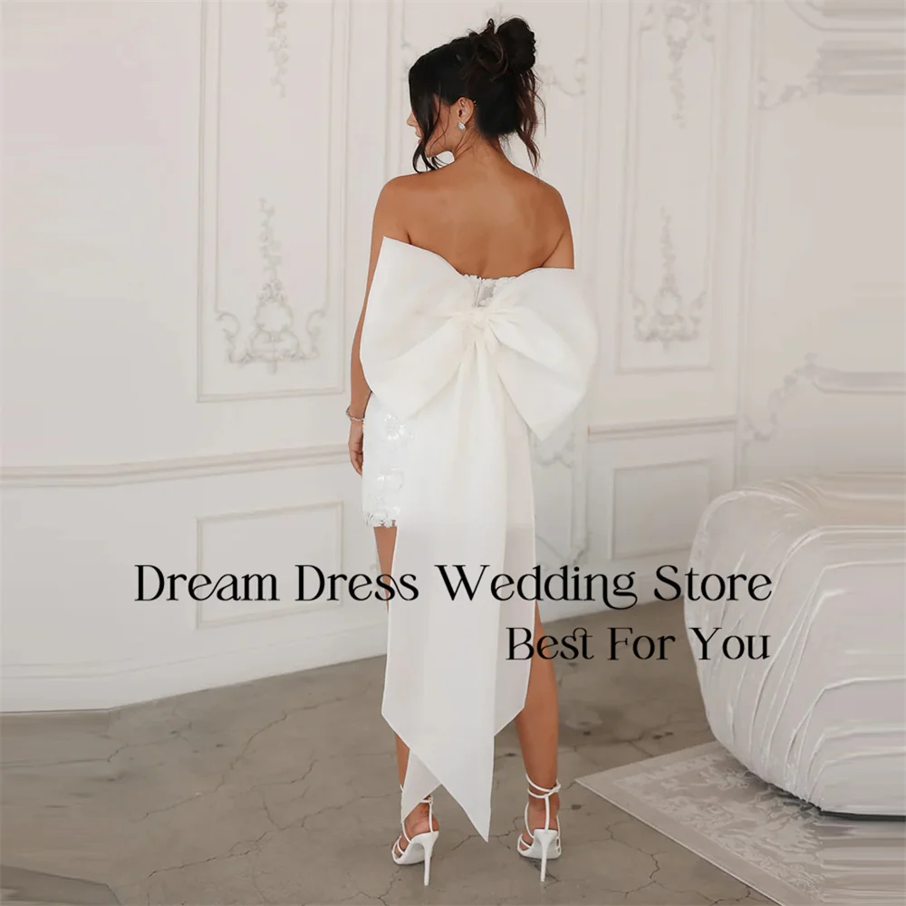 DREAM Lace Sheath Short Wedding Dress 2025 Strapless Bow Open Back Appliqued Above-Knee Bridal Gown Vestido De Novia Customized