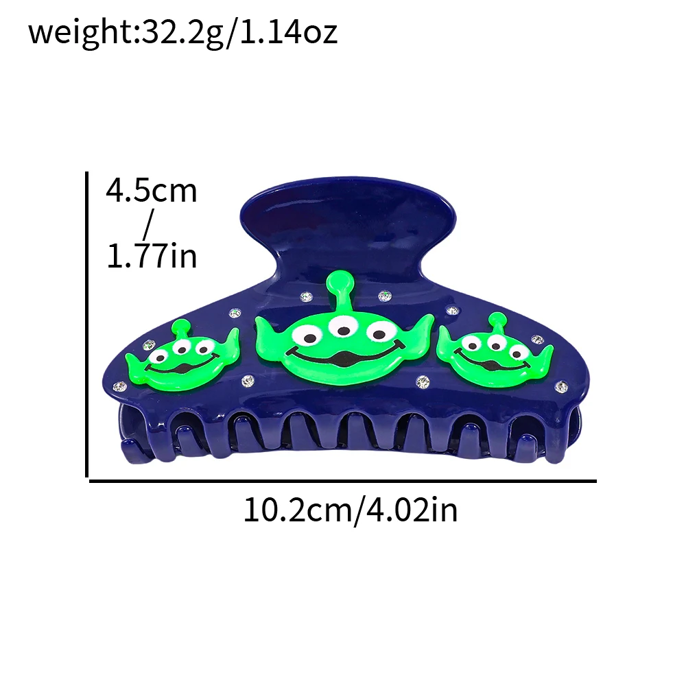 Acrylic Dark Blue Three-Eyed Alien Hair Claw Clip Cute Green Cartoon Creature Rhinestone Hair Barrettes for Women Girls view 6