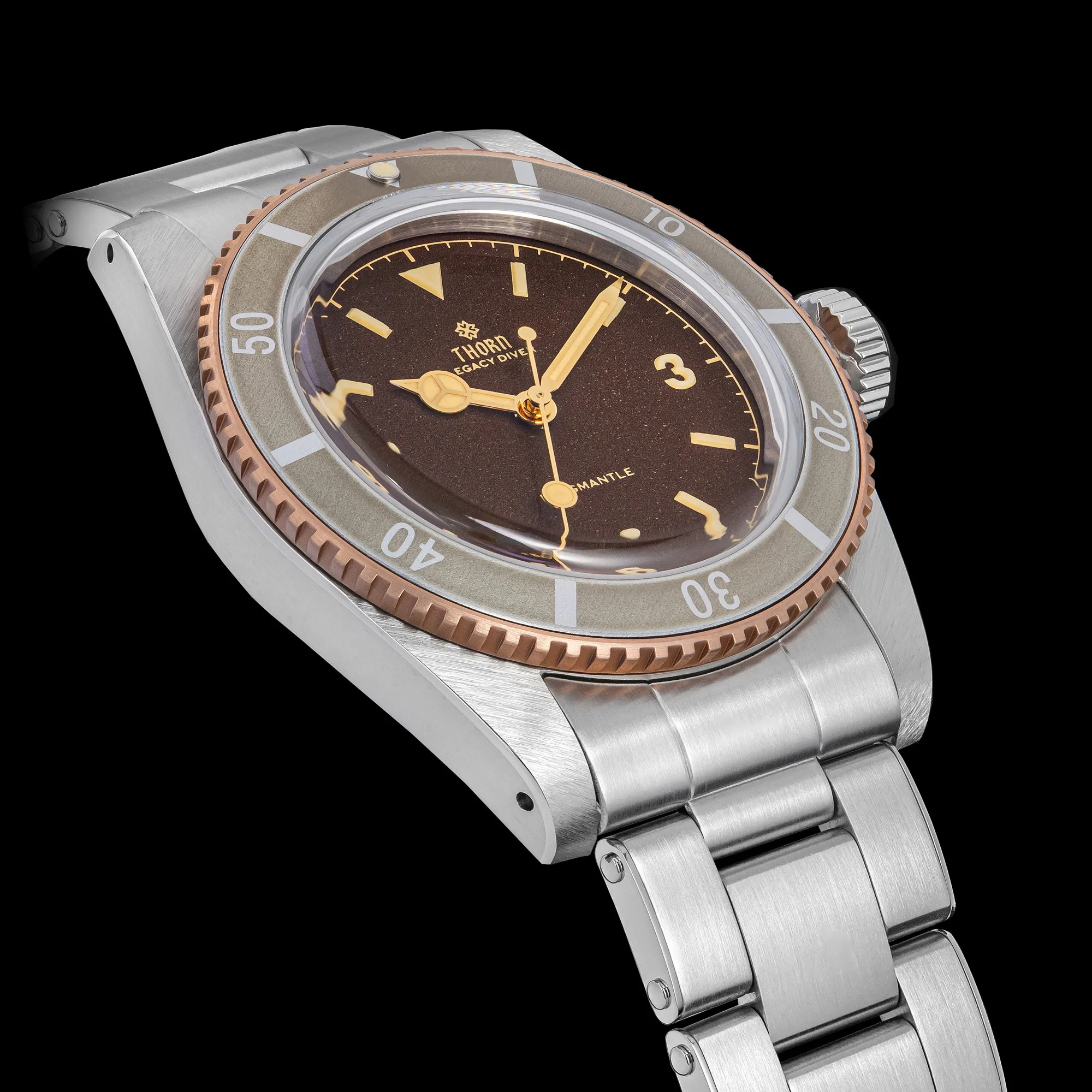 THORN Men Automatic Watch 37MM Mechanical Wristwatch Diver 200M Waterproof C3 Luminous Sapphire PT5000 Tin Bronze Aluminum Bezel