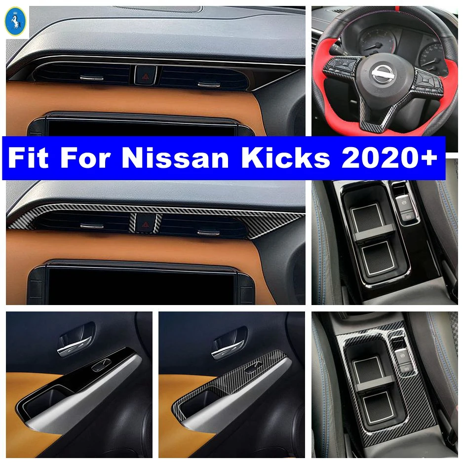 

Carbon Fiber Car Glass Lift Button / Air AC Vent Gear / Shift Box Frame Cover Trim ABS Accessories For Nissan Kicks 2020 - 2023