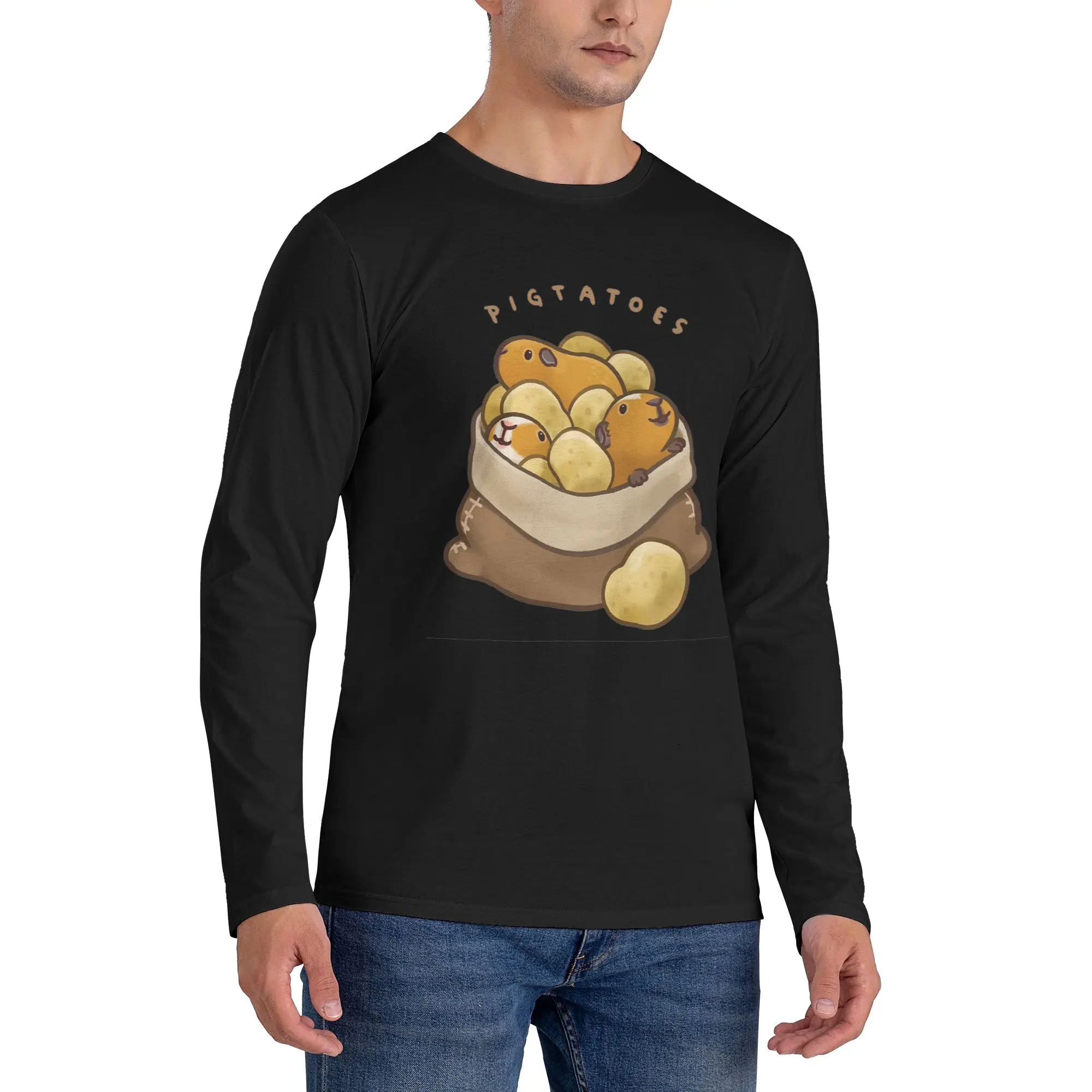 

Pigtatoes Мужская футболка с длинными рукавами Повседневные футболки с круглым вырезом Весенние и осенние мужские топы