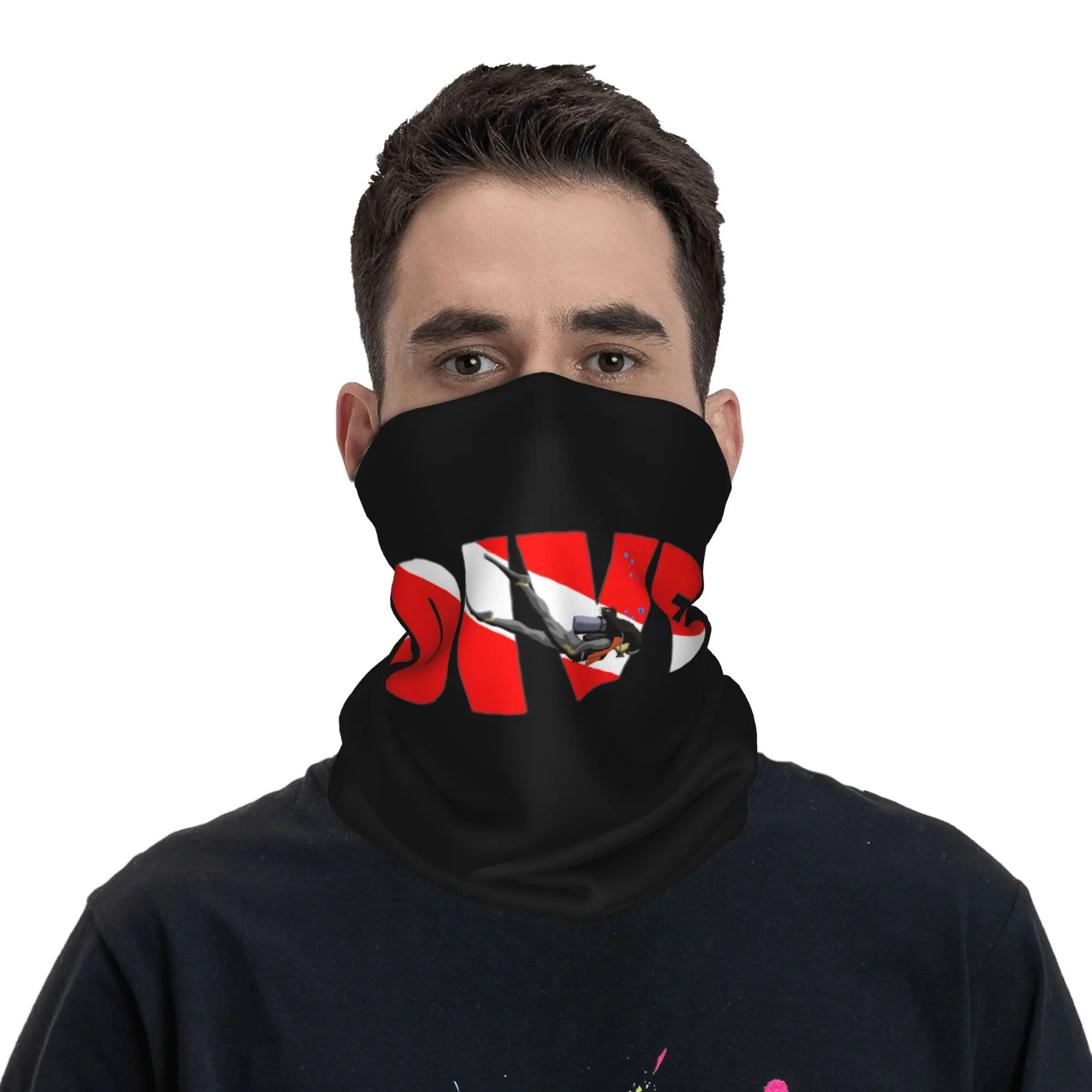 Bandana de buceo con bandera y buzo, polaina para el cuello, bufanda facial a prueba de viento, cubierta para mujeres y hombres, gorros para amantes de la buceo, pasamontañas de tubo