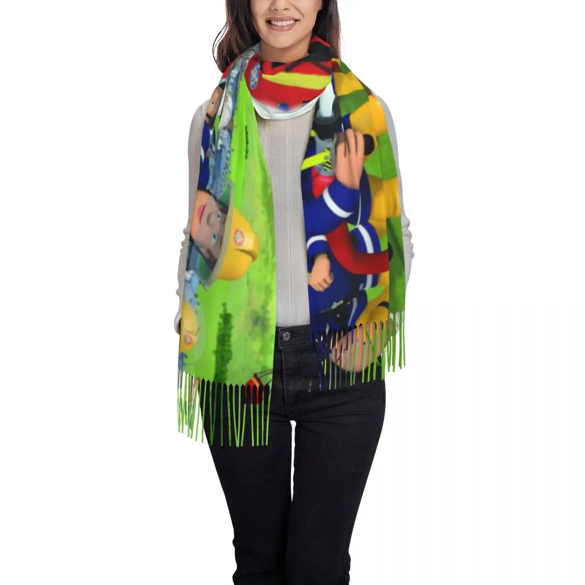 Female Large Fireman Sam Scarves Women Winter Fall Thick Warm Tassel Shawl Wraps Scarf