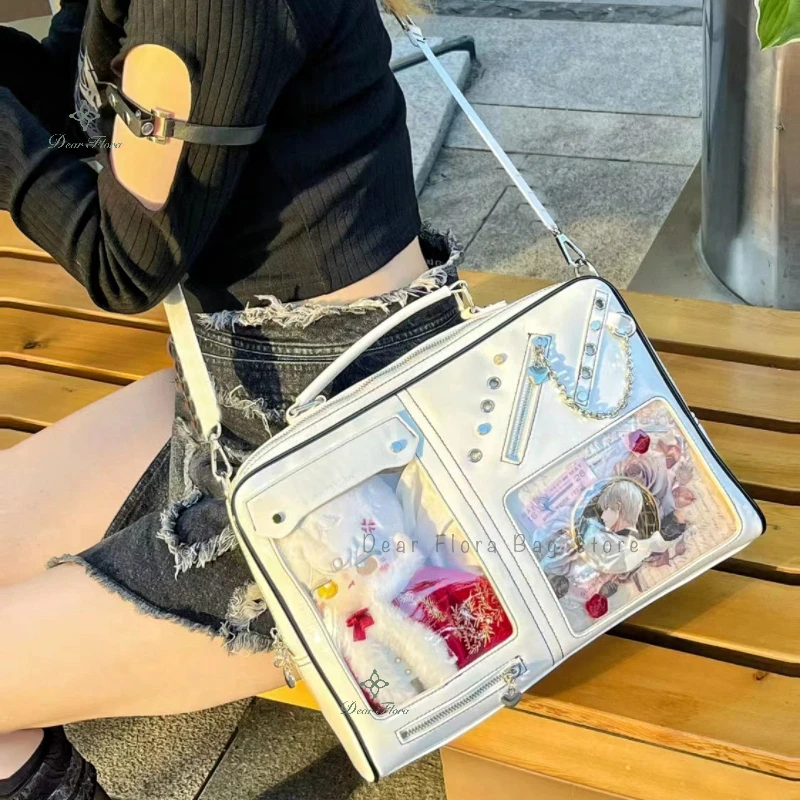 Y2K Women Ita Crossbody Bag Girls Transparent Bag DIY Display Shoulder Fashion Handbag Backpack Students Bookbag Travel Knapsack