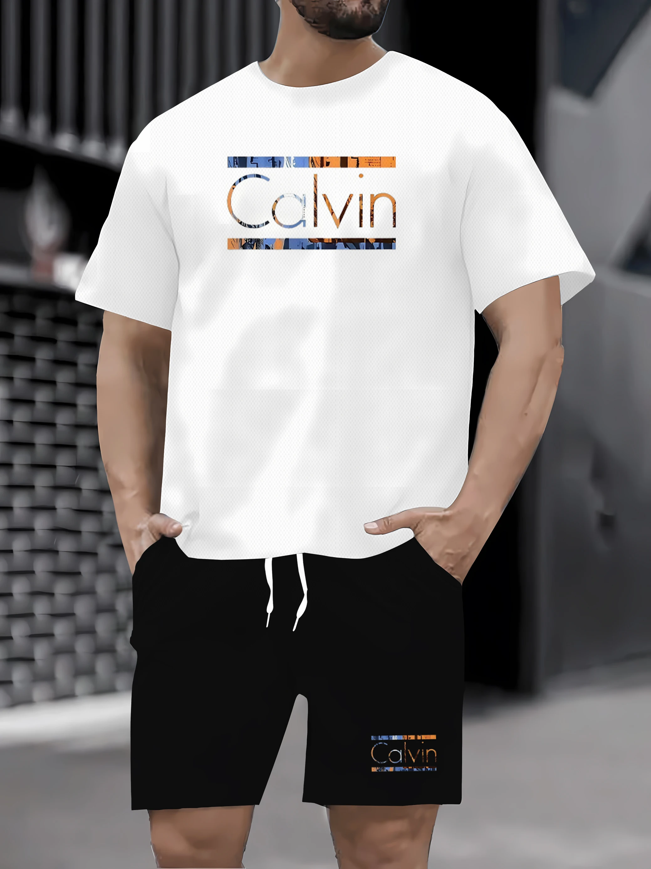 

Casual de luxo masculino camiseta e shorts conjunto de duas peças impresso conjunto esportivo lazer verão moda correndo conjunto