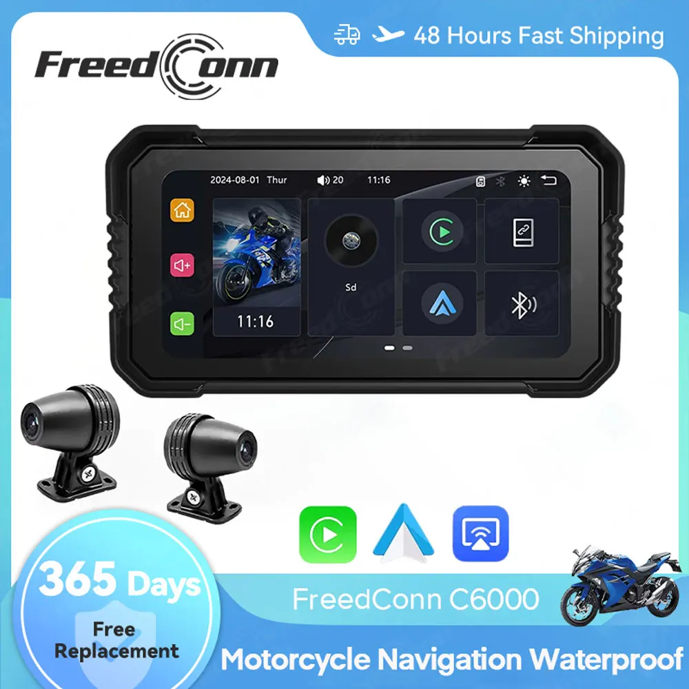 Freedconn  6.25 inch Wireless CarPlay Moto Android Auto Motorcycle Navigation Display Screen Digital Motorcycle Dashboard GPS