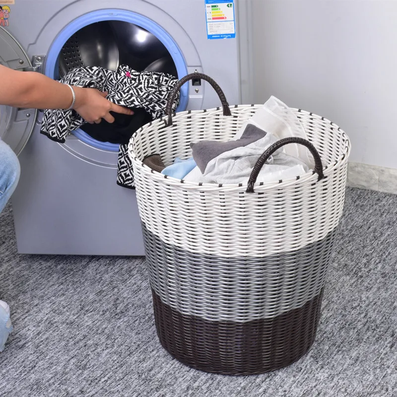 Plastic Woven Laundry Basket - Rattan-Style Storage for Toys, Dirty Clothes, and Household Items