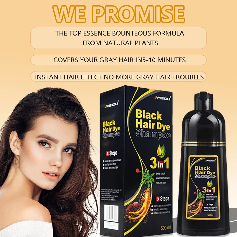 3 in 1 Hair Dye Shampoo Polygonum Multiflorum Essence Men Women Suitable White Hair Coverage Fast Coverage Lasting Effective