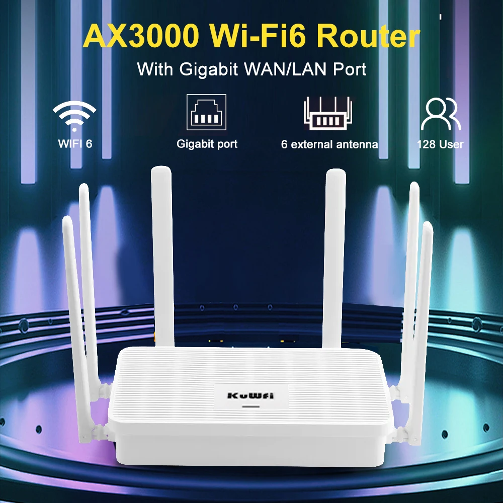 

KuWFi 3000 Мбит/с AP-маршрутизатор AX3000 2,4G 5G Двухчастотный беспроводной Wi-Fi Gigabit WAN Порт LAN Внешняя антенна Поддержка VPN 128 Пользователь