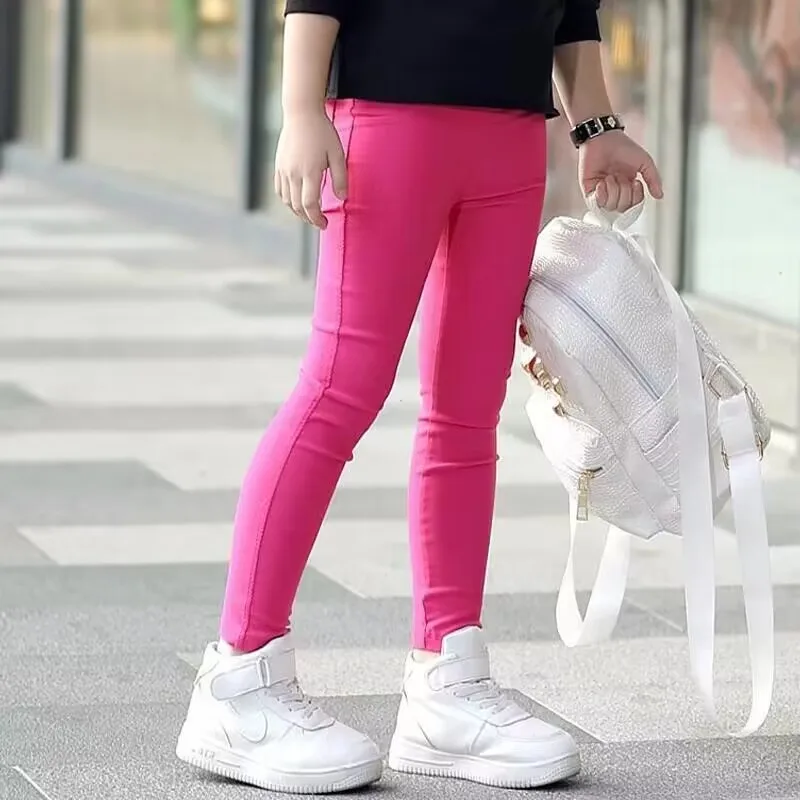 Children's Pants 3-12 Year Old Girls Pencil Pants Elastic Baby Leggings Slim Fit Children's Leggings Solid Color Imitation Jeans