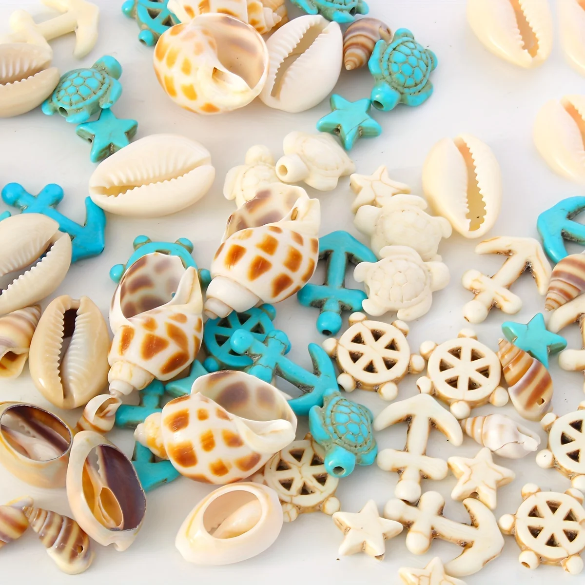 65pcs Size Random Natural Shells, Seashells, Stars, Turtles, DIY Handmade Materials, Bracelets, Necklaces, Earrings, Accessories