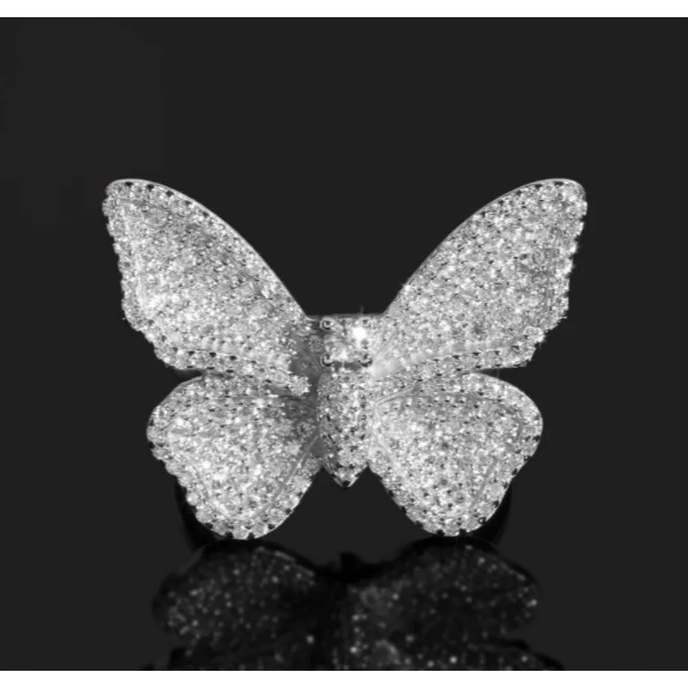 LYEE CYEE Winged Iced Out Ring | 3D Butterfly Moissanite Ring in Silver | Hip Hop Jewelry for Women