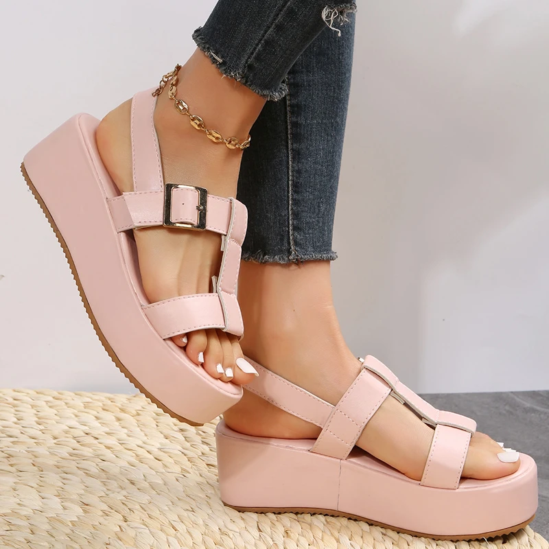 NEW Summer Women Wedges Leather Pu Casual Sandals Ladies Fashion Slip-On Female High Quality Sandals Woman Roman Shoes