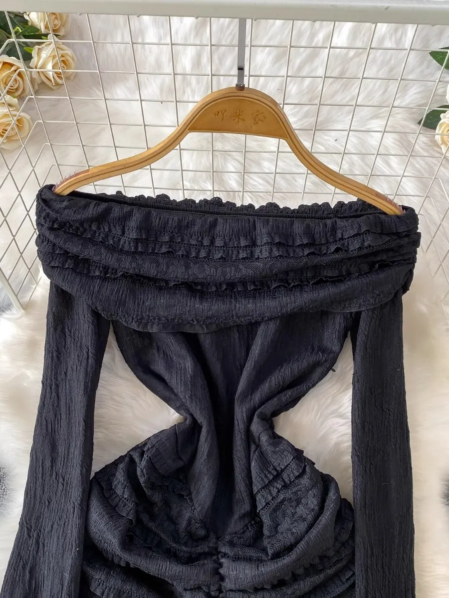 فستان ماكسي أنيق بدون أكتاف من الدانتيل بحورية البحر من Foamlina بأكمام طويلة وقصة ضيقة فستان رسمي للنساء موضة ربيع الخريف #3