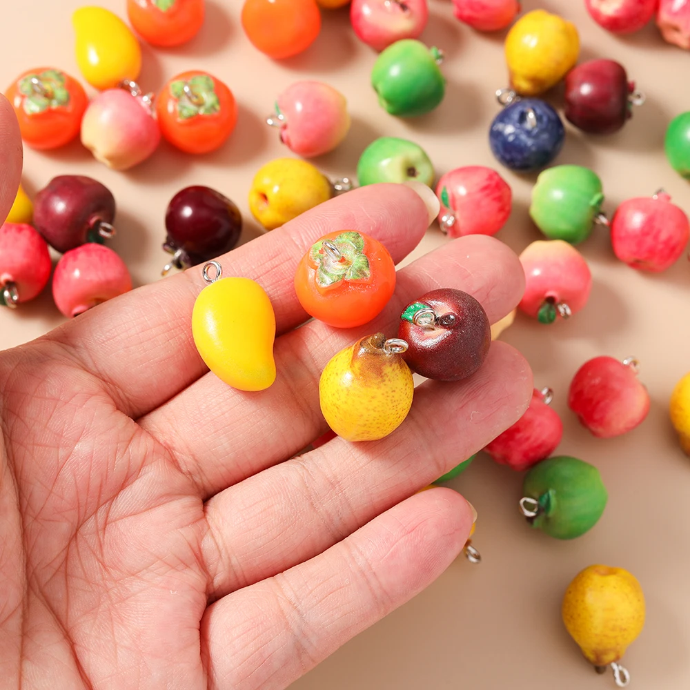 Leslie 10Pcs Cute Cartoon Resin Apple Mango Pear Grape Blueberry Charms Fashion Fruit Pendant DIY Earrings Jewelry Accessories