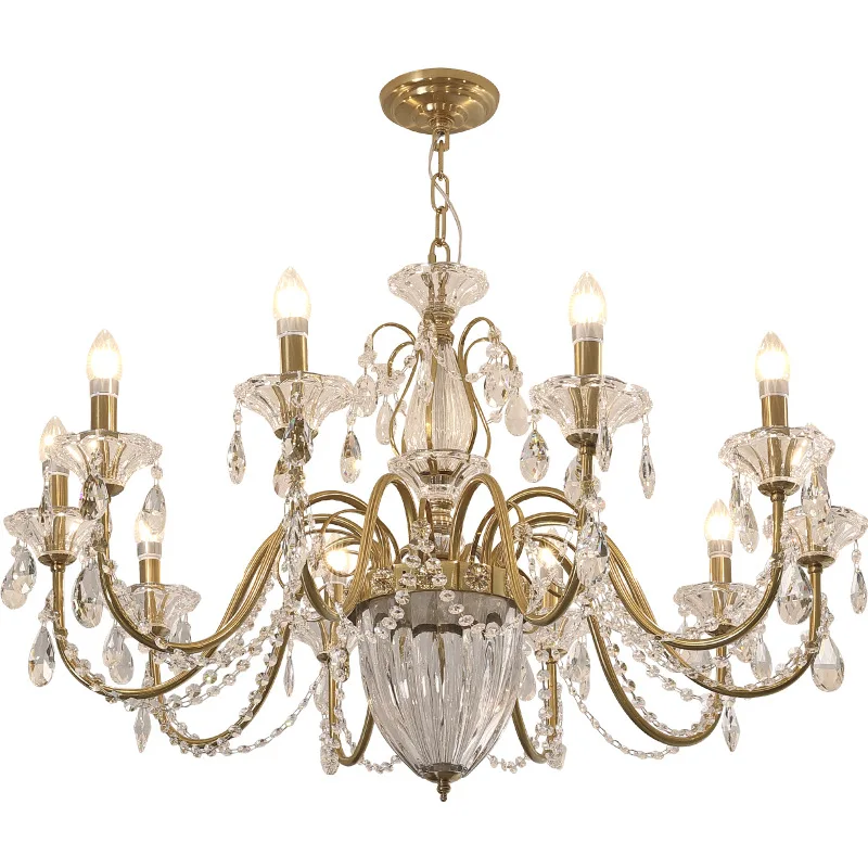Copper Color Iron Candle Crystal Chandelier  Hanging Lamp For Ceiling Bedroom Living Room Hall Home Decoration